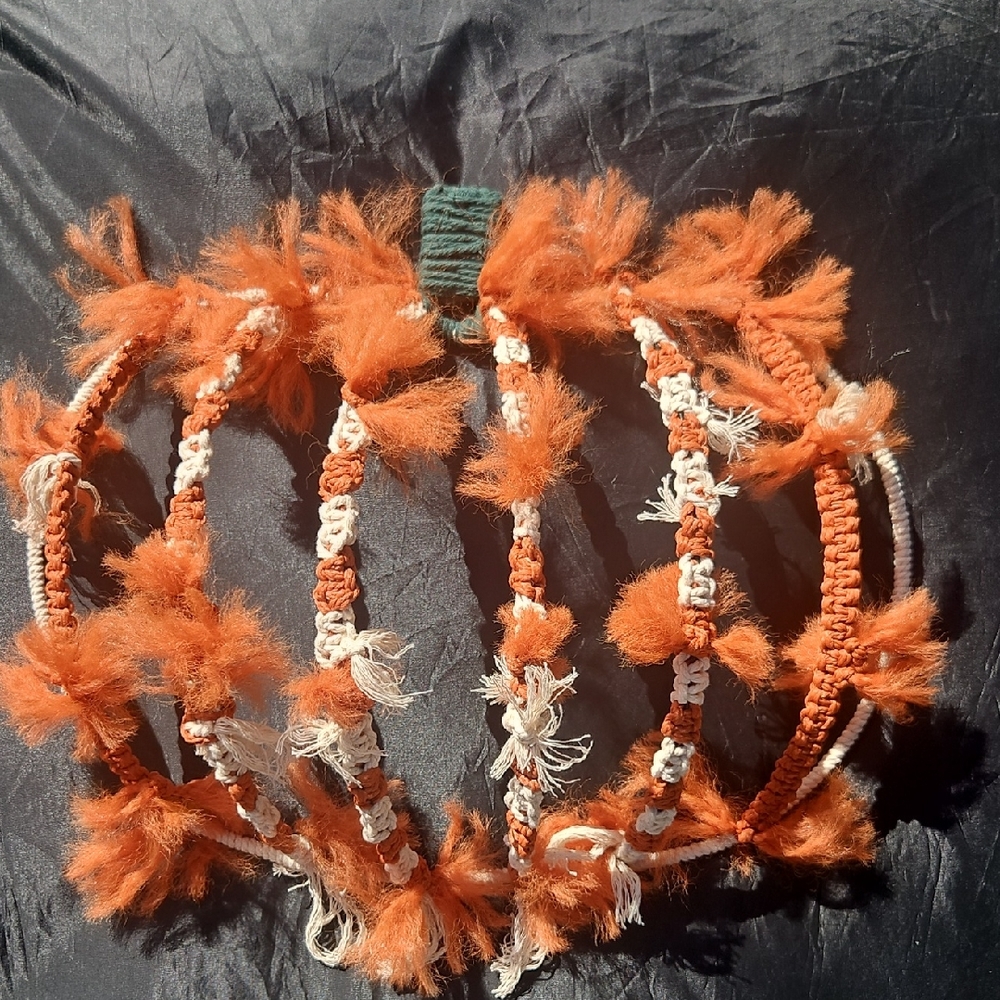 New! Whimsical Macrome Orange & Cream Holiday Decor Pumpkin